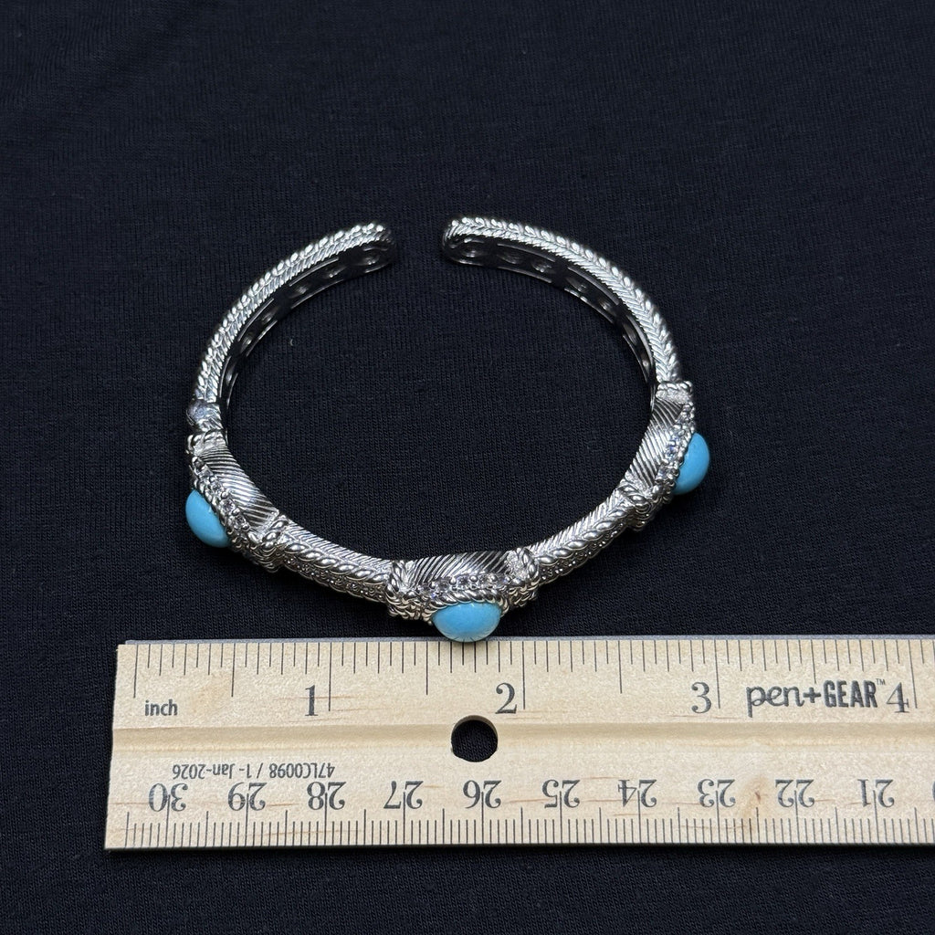 Estate Judith Ripka Sterling Silver Cuff Bracelet Turquoise CZ