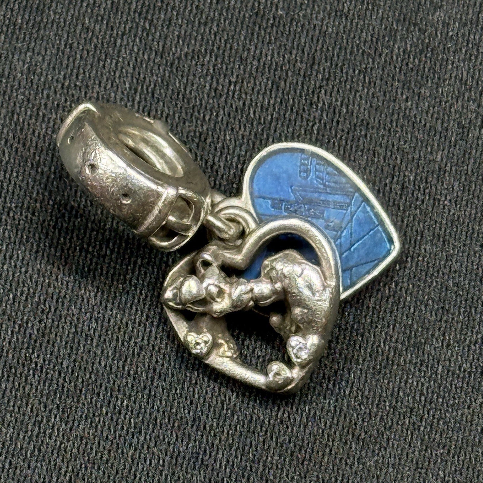 Pandora Disney Sterling Silver Opposites Attract Heart Dangle Charm Blue