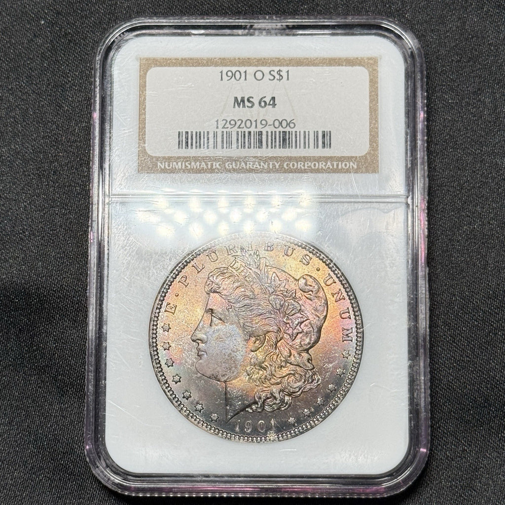 1901-O Morgan Silver Dollar NGC MS64 Rainbow Toning Stunning Colorful GEM