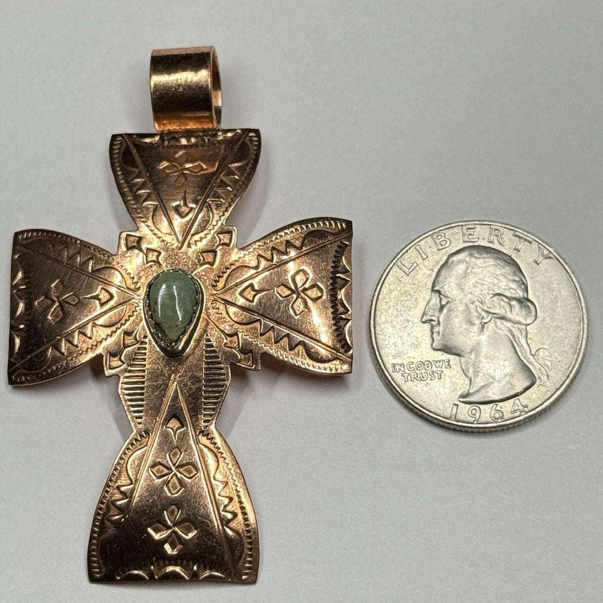 Running Bear Copper Variscite Cross Pendant Stamped RB 925 Native