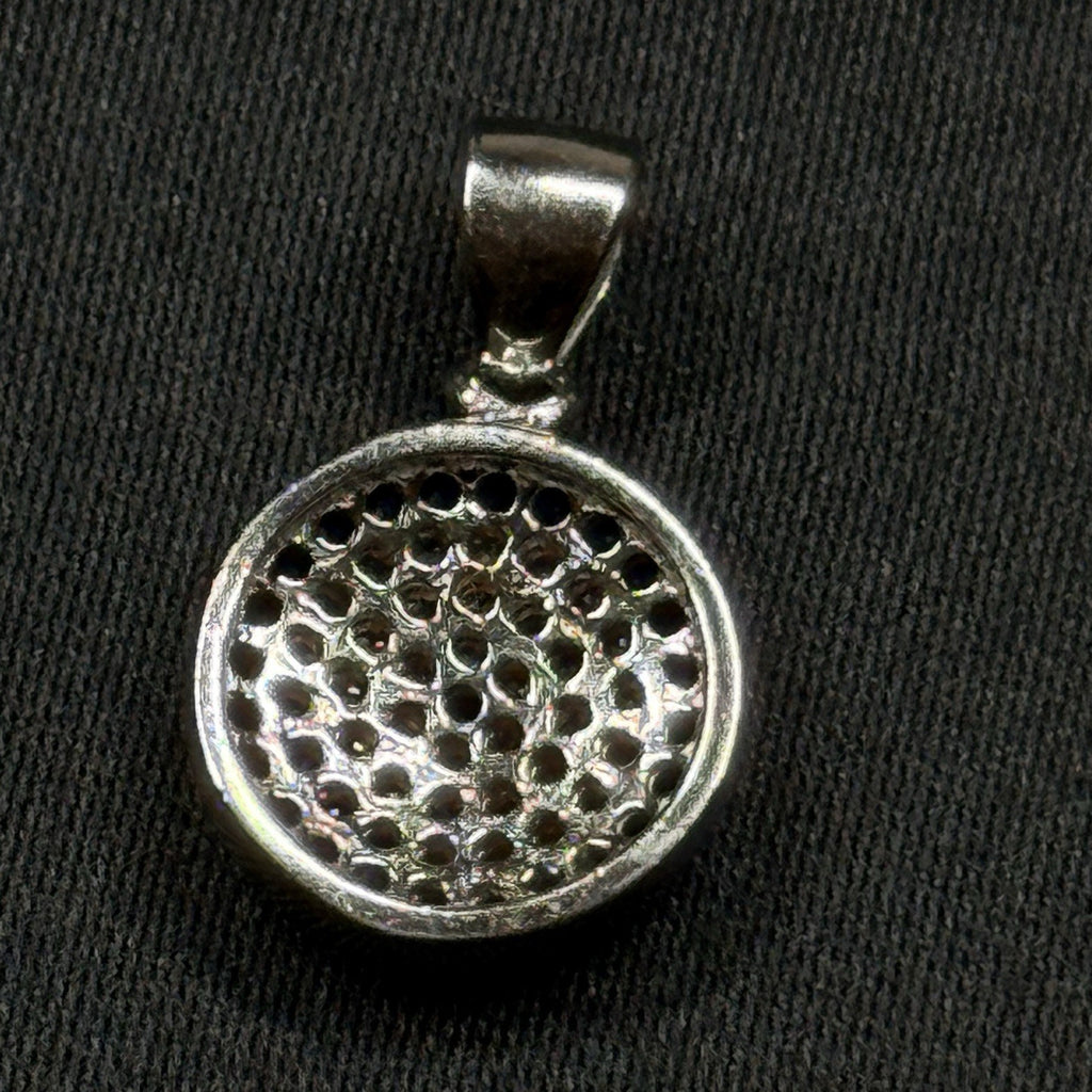 Sterling Silver 925 Round Pendant Blue CZ Halo Pave Disc
