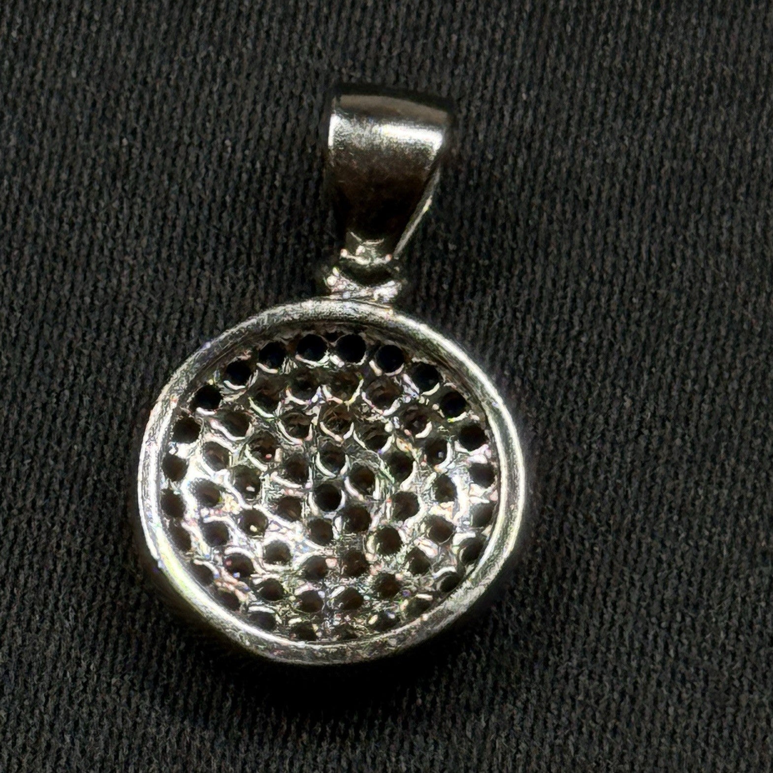 Sterling Silver 925 Round Pendant Blue CZ Halo Pave Disc