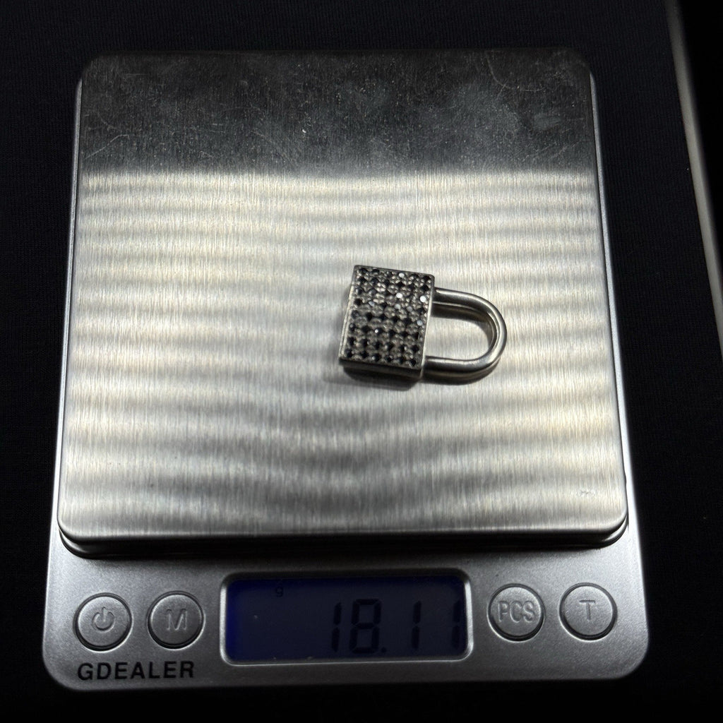 Darren Simonian Sterling Silver Lock Black Stones Vintage Pendant Charm 925
