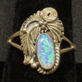 Native Running Bear Sterling Silver Ring Blue Fire Opal Signed RB Size 7.5