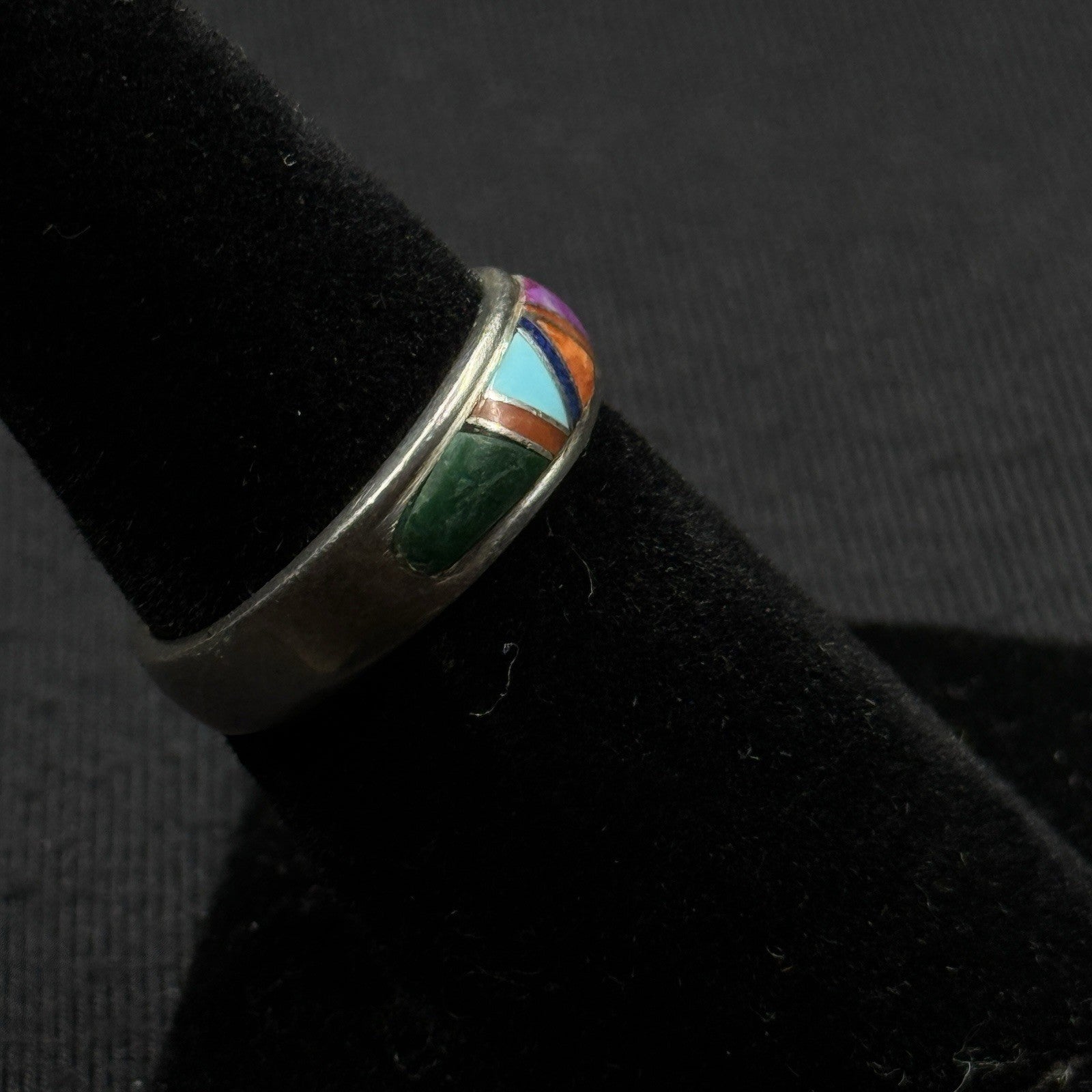 Native American Sterling Silver Stone Inlay Ring Signed NG Size 6 925