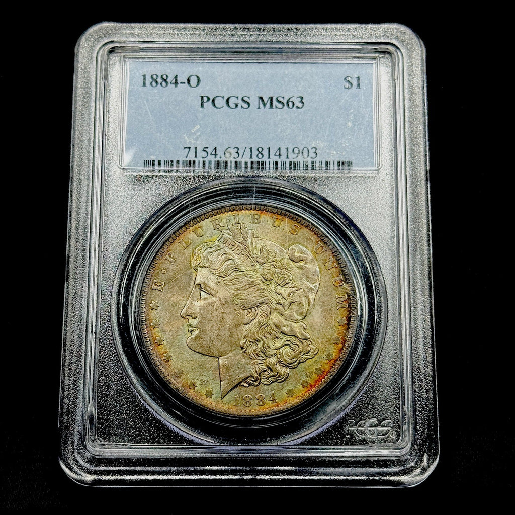 1884-O Morgan Dollar PCGS MS63 Dual Side Toned Blue Label