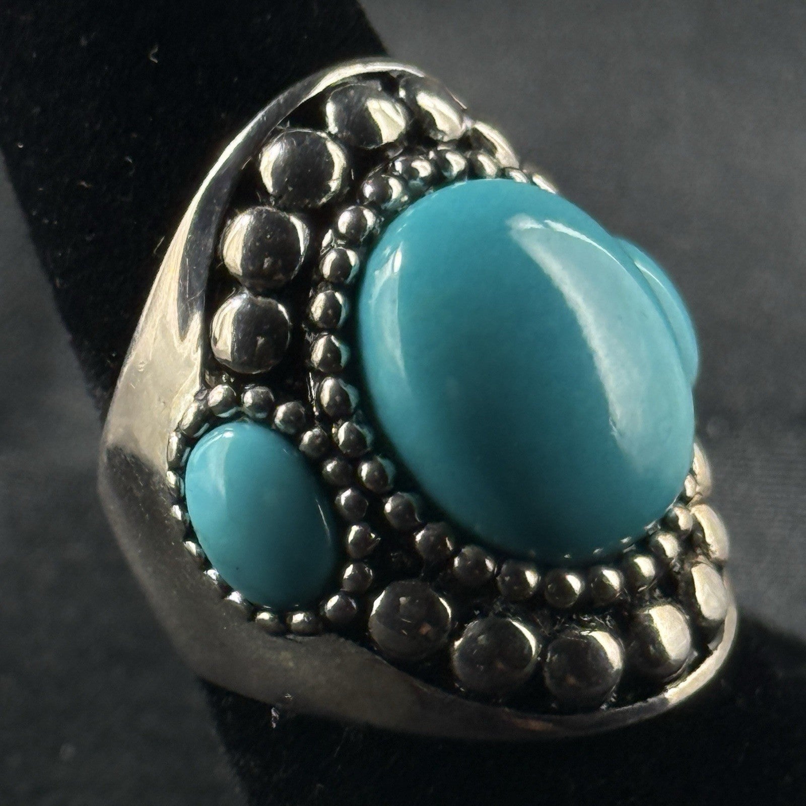 Estate Sterling Silver Ring Heavy Turquoise 3 Stone Size 6 925