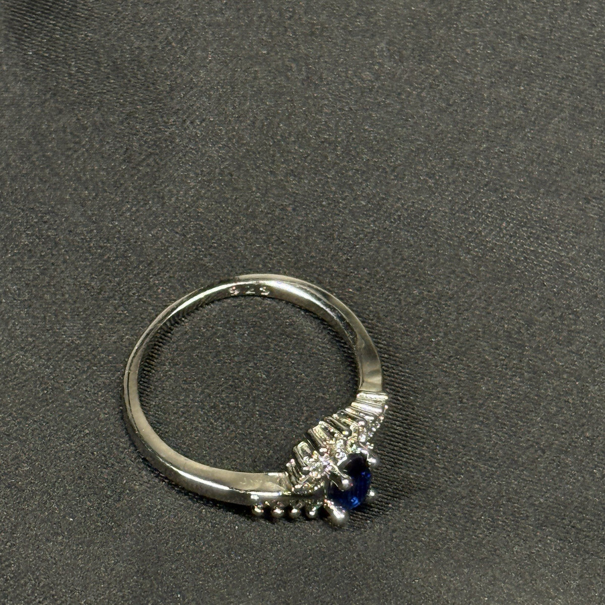 Estate Sterling Silver Ring Stone Blue Sapphire Halo CZ SZ 8.25 925