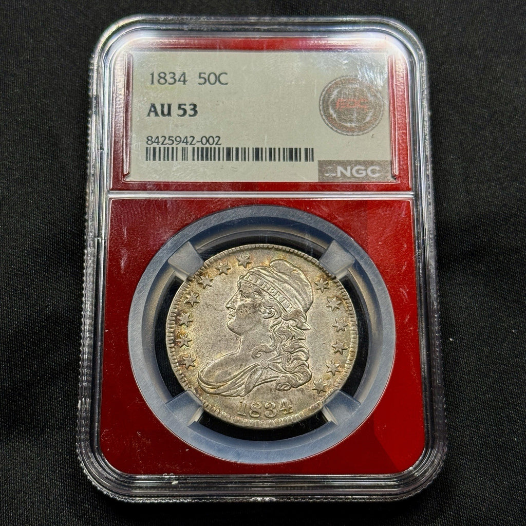 1834 Capped Bust Silver Half Dollar NGC AU53 Original Toned