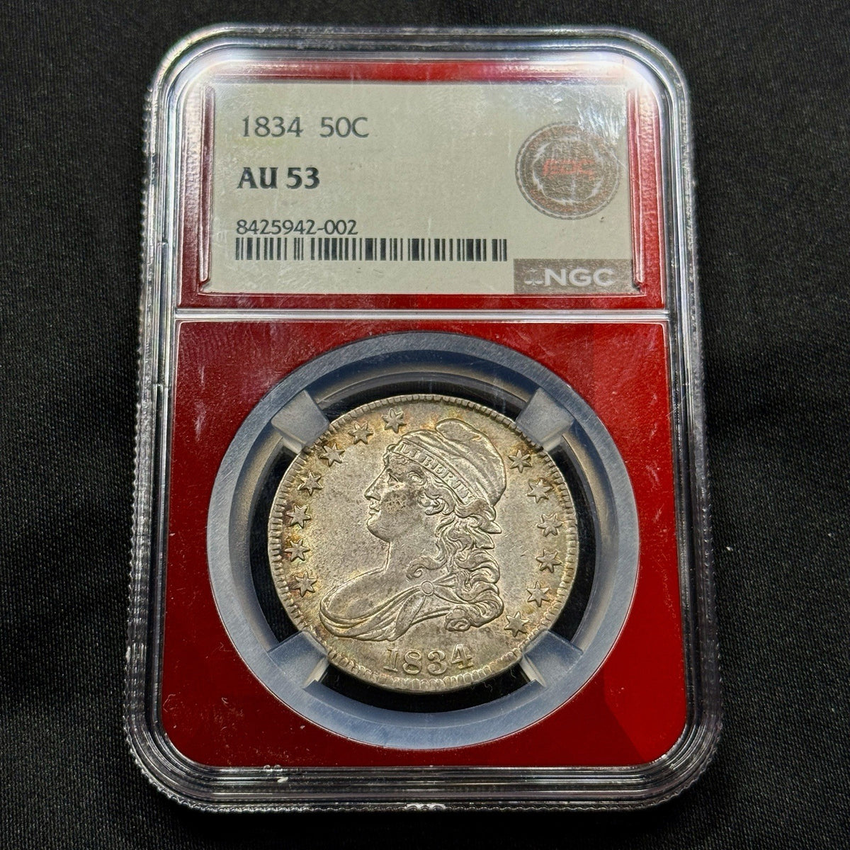 1834 Capped Bust Silver Half Dollar NGC AU53 Original Toned
