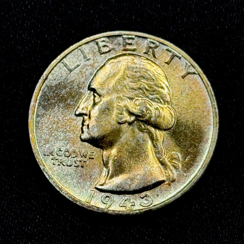 1943 Washington Quarter Toned Gem BU Silver 25c Nice Eye Appeal