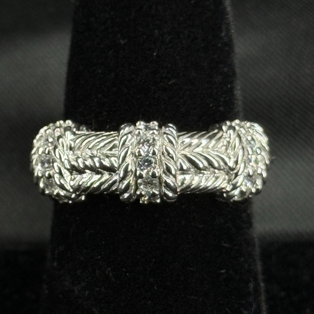 Estate Sterling Silver Ring CZ Textured Rope Band Judith Ripka Size 7 925