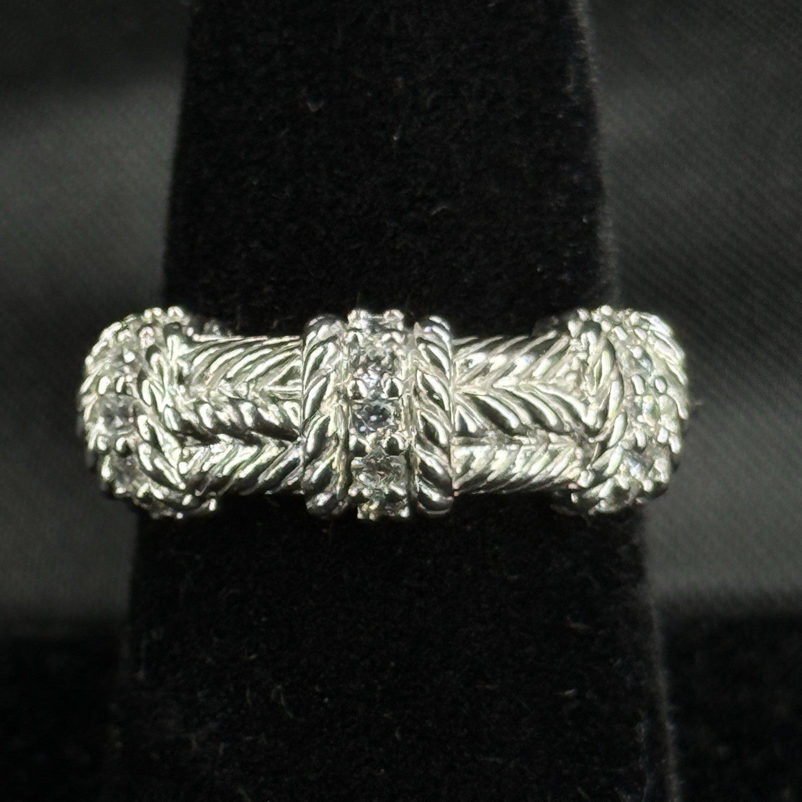Estate Sterling Silver Ring CZ Textured Rope Band Judith Ripka Size 7 925