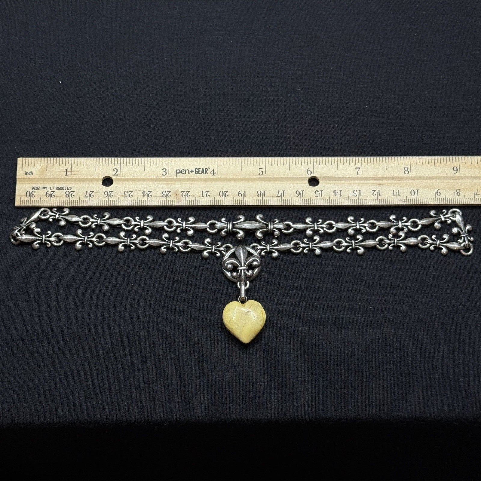 Darren Simonian Sterling Silver Fleur de Lis Necklace Amber Heart Pendant 925