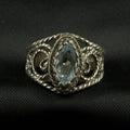 Estate Sterling Silver Ring Blue Topaz Filigree Rope Size 7 925