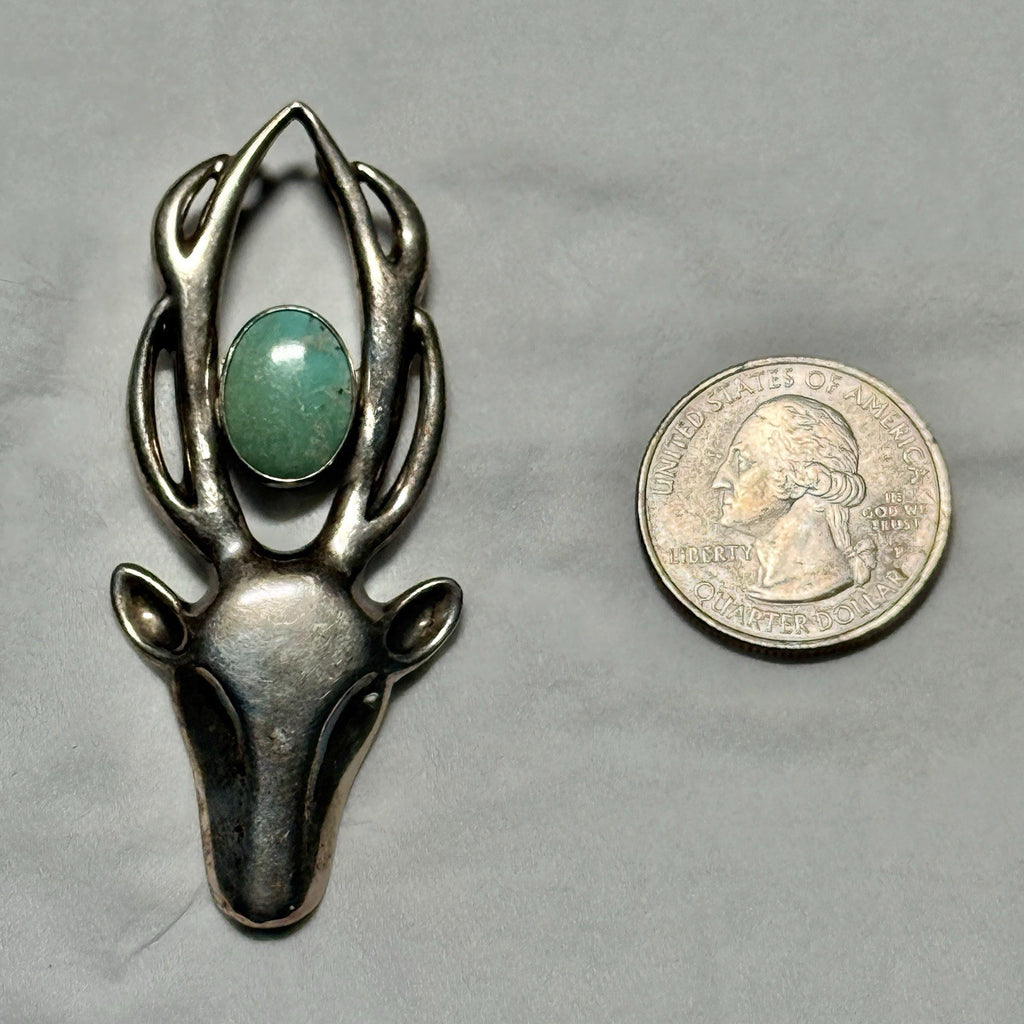 Vintage Victoria Adams Sterling Turquoise Deer Head Pendant Southwestern Style