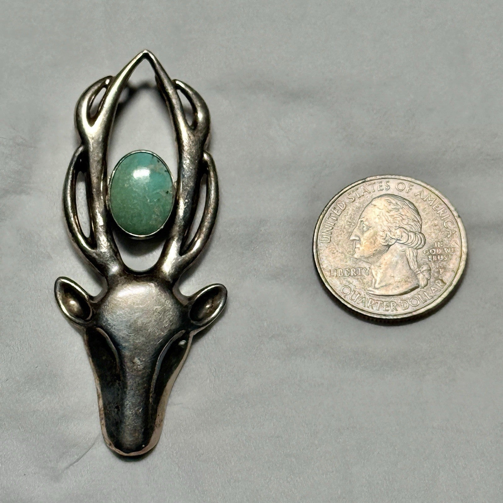 Vintage Victoria Adams Sterling Turquoise Deer Head Pendant Southwestern Style