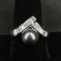 Estate Sterling Silver Ring Black Pearl Chevron Band Size 8.75 925