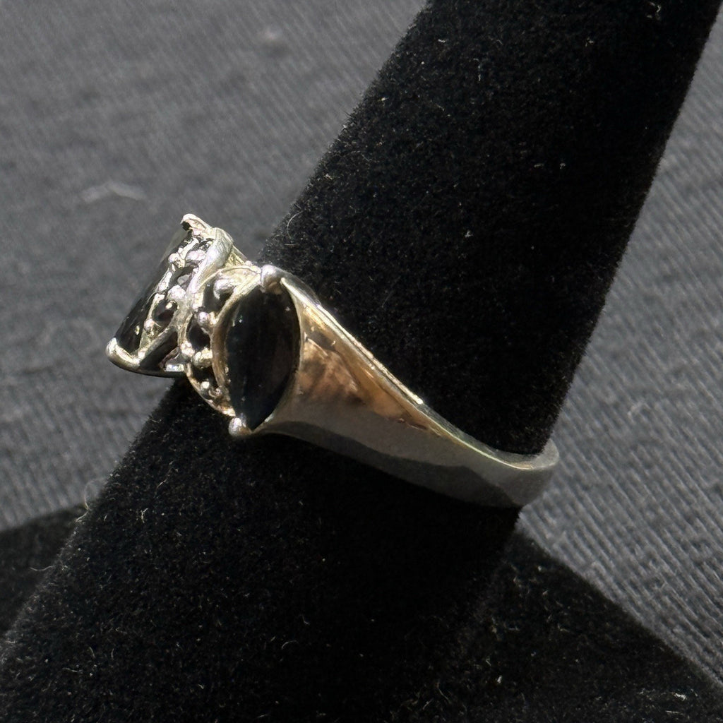 Estate Sterling Silver Ring Black Oynx Marquee Size 7.75 925