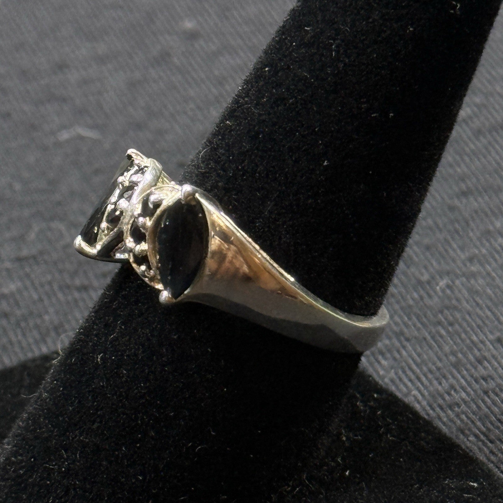 Estate Sterling Silver Ring Black Oynx Marquee Size 7.75 925