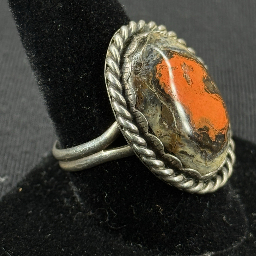 Native Bumble Bee Jasper Intense Orange Sterling Silver Ring Size 8.5 925 BC