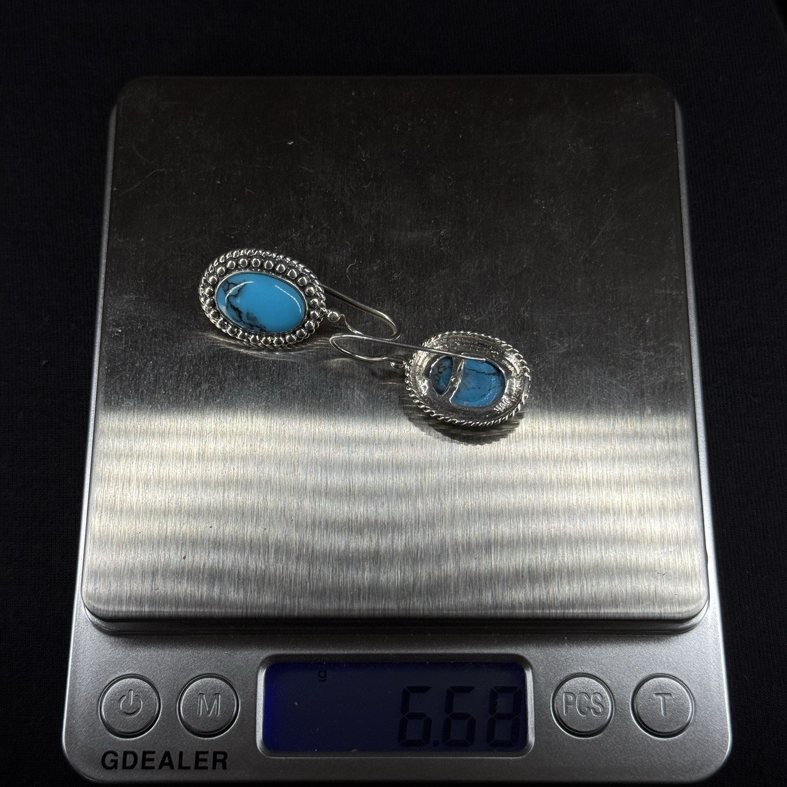 Estate Sterling Silver Earrings Turquoise Dangle Han 925