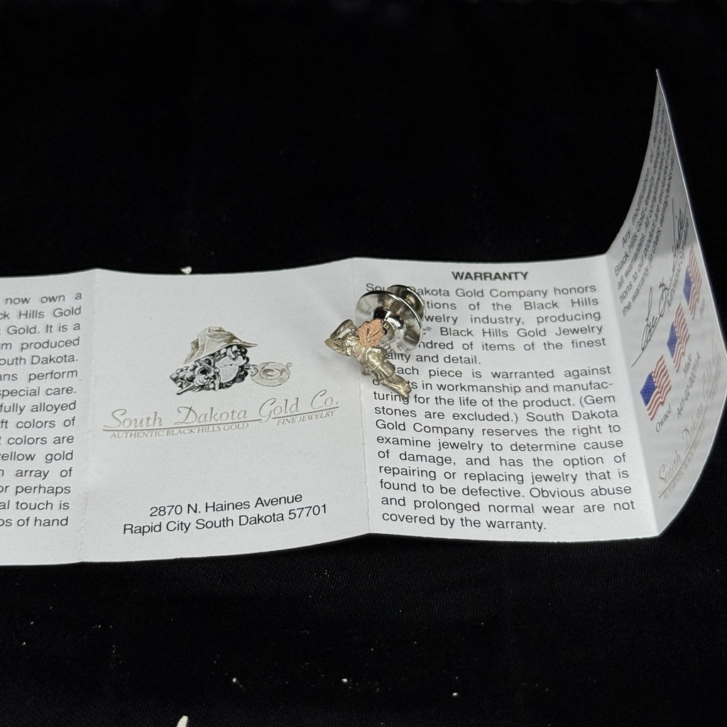 Vintage Black Hills South Dakota Gold Co Sterling Angel Pin Box And Paper