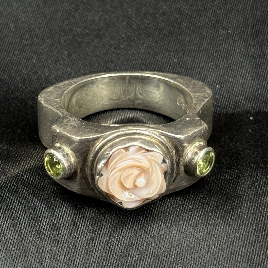 Estate Sterling Silver MOP Flower Ring Band Thick Heavy 12.9g Size 10 PB