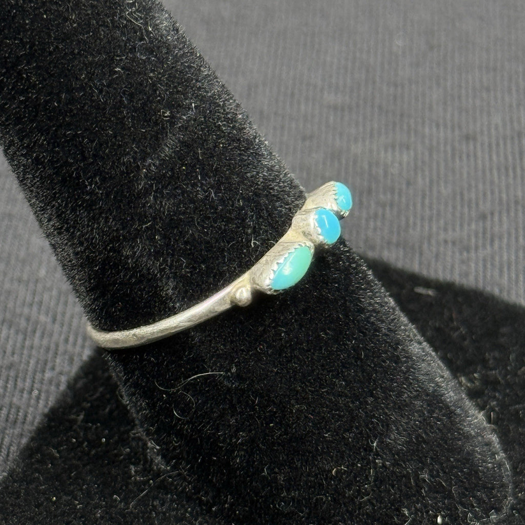 Native 3 Turquoise Band Sterling Silver Ring Size 7.5 925