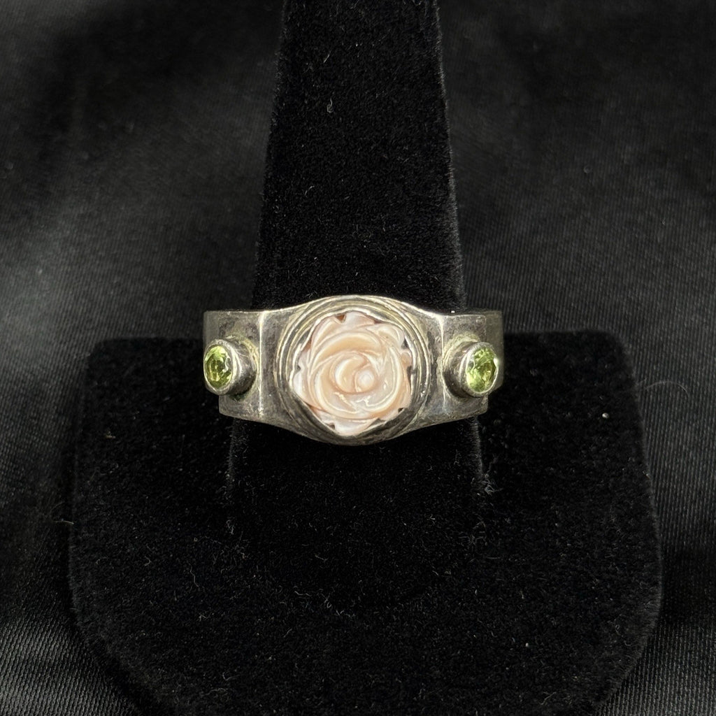 Estate Sterling Silver MOP Flower Ring Band Thick Heavy 12.9g Size 10 PB
