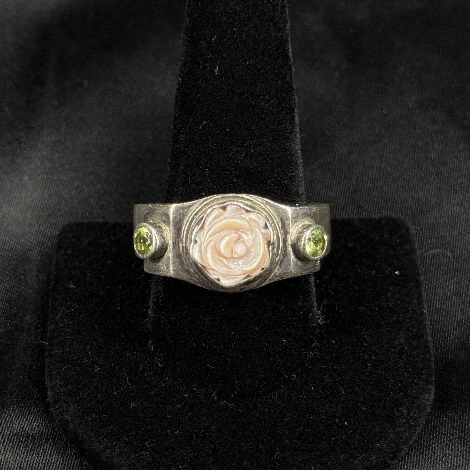 Estate Sterling Silver MOP Flower Ring Band Thick Heavy 12.9g Size 10 PB