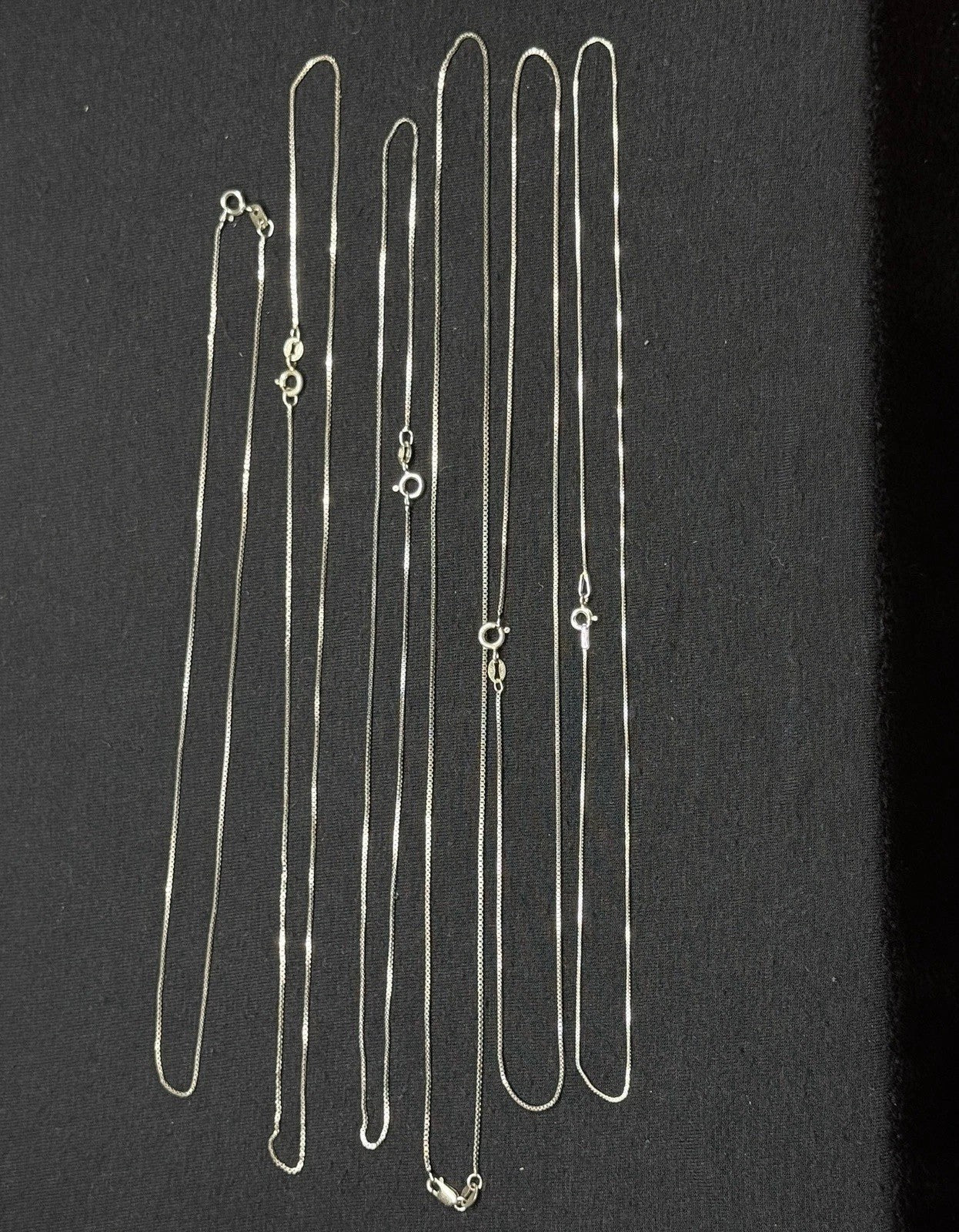 Lot Of 6 Sterling Silver Box Link Chains 925 Various Sizes 11 Grams