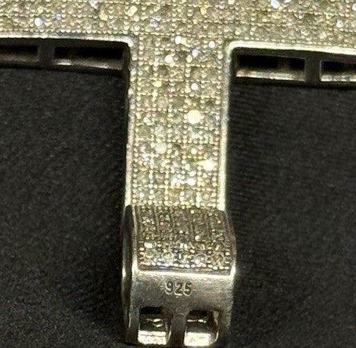 Estate Sterling Silver 925 Diamond Cross Pendant