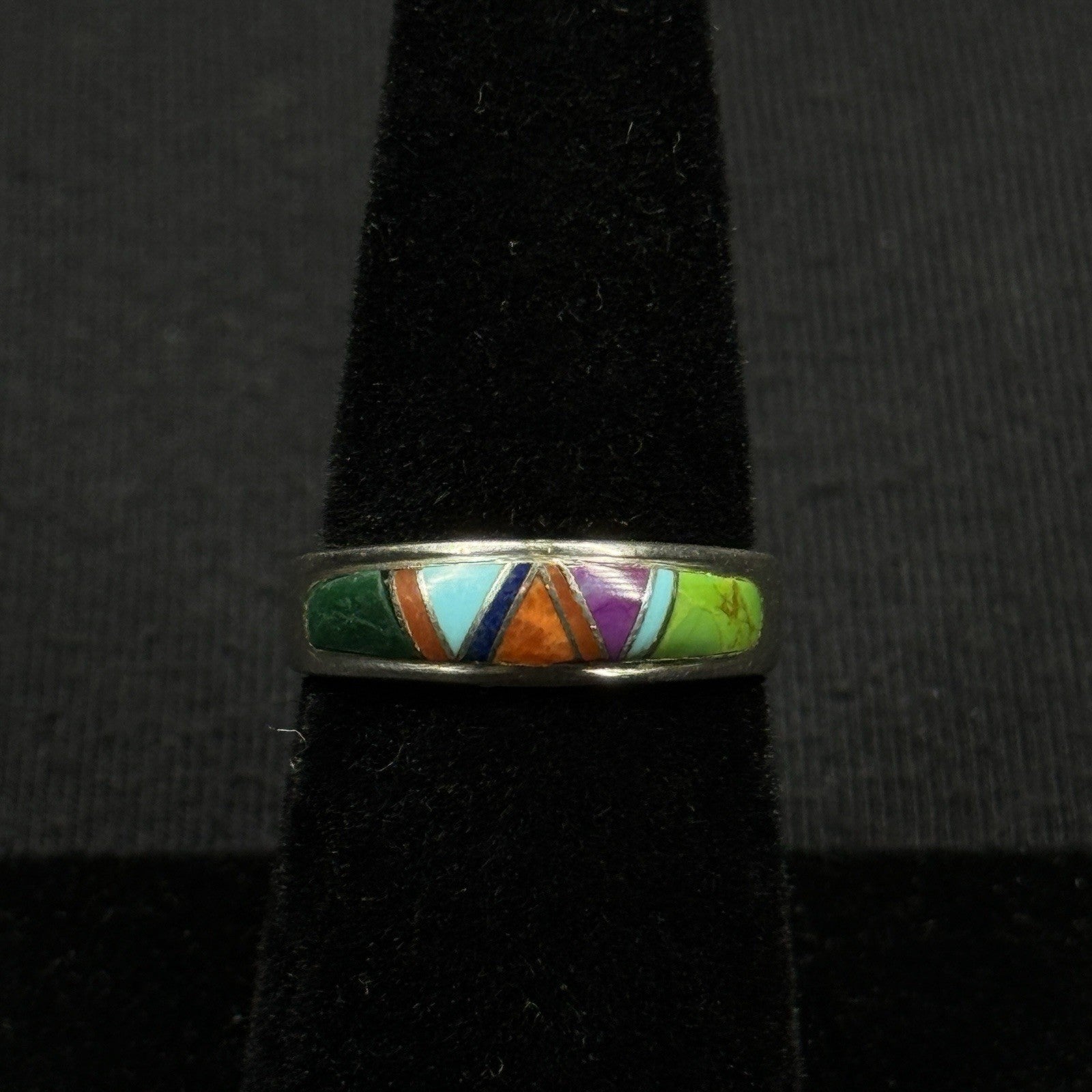 Native American Sterling Silver Stone Inlay Ring Signed NG Size 6 925