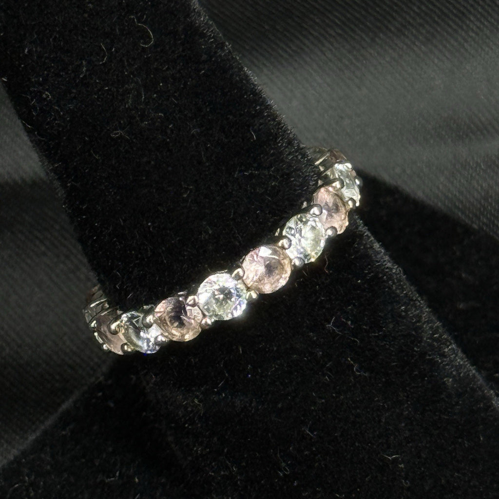 Estate Sterling Silver Ring Pink Stone CZ 925 Size 7 Eternity Infinity Band