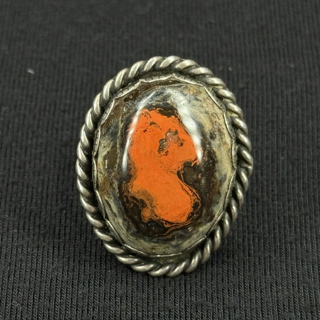 Native Bumble Bee Jasper Intense Orange Sterling Silver Ring Size 8.5 925 BC