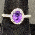 Estate Sterling Silver Ring Stone Purple Amethyst CZ Halo SZ 7 925