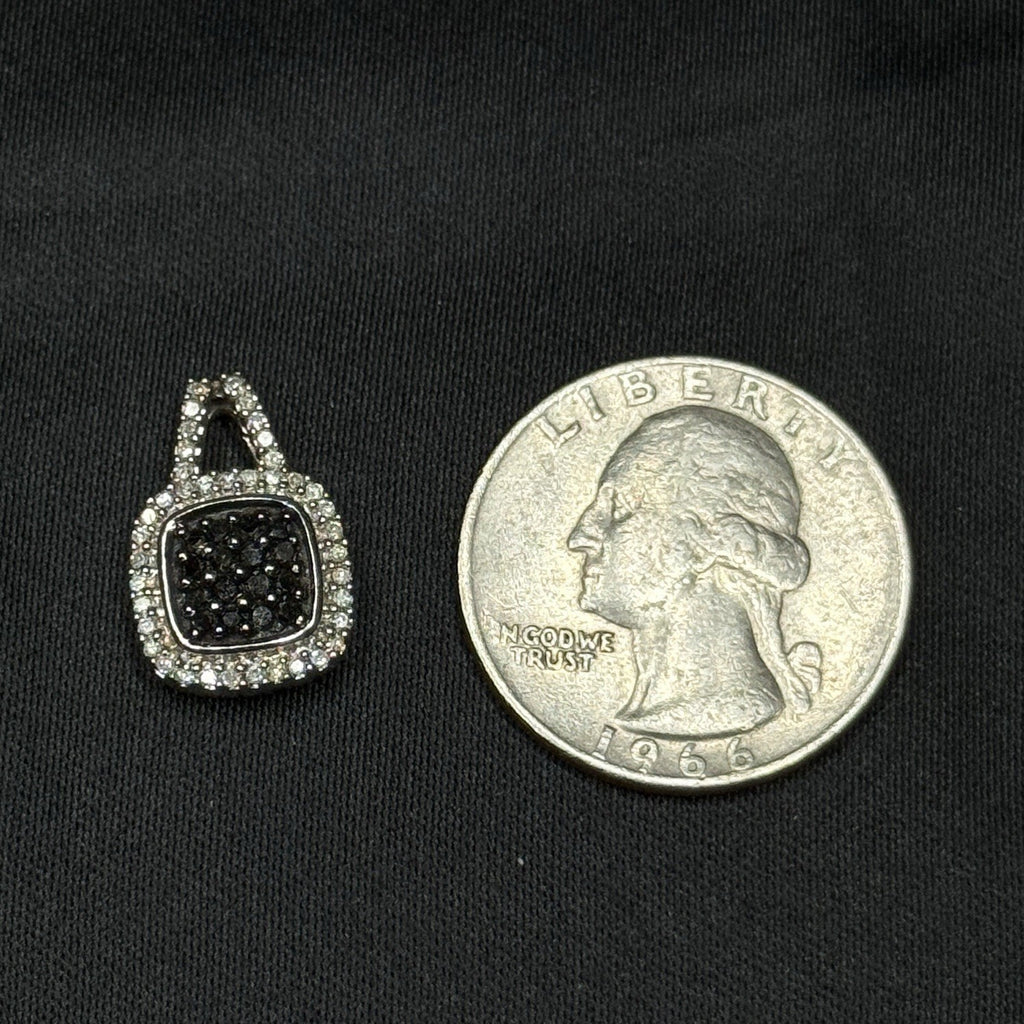 Estate Sterling Silver Black And White Diamond Halo Pendant SUN