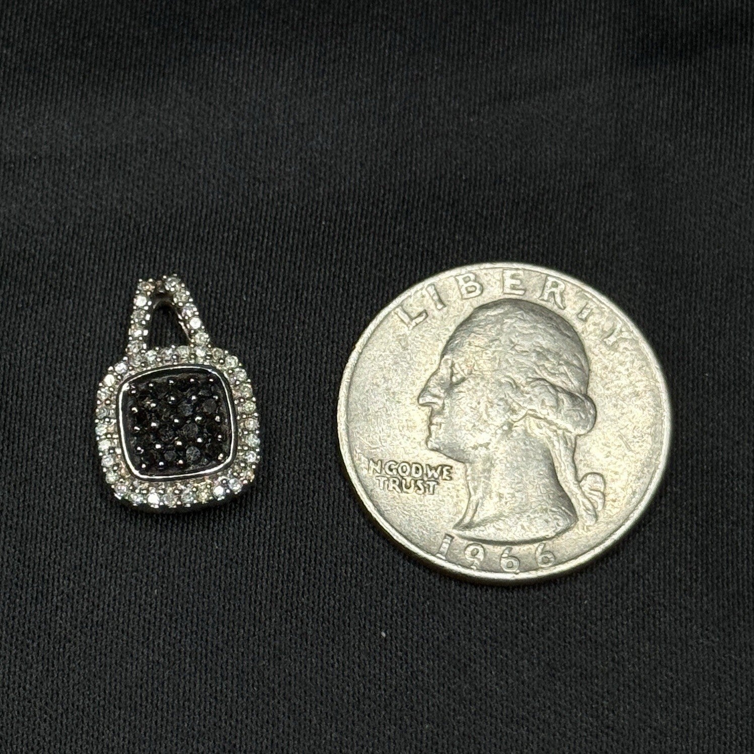 Estate Sterling Silver Black And White Diamond Halo Pendant SUN