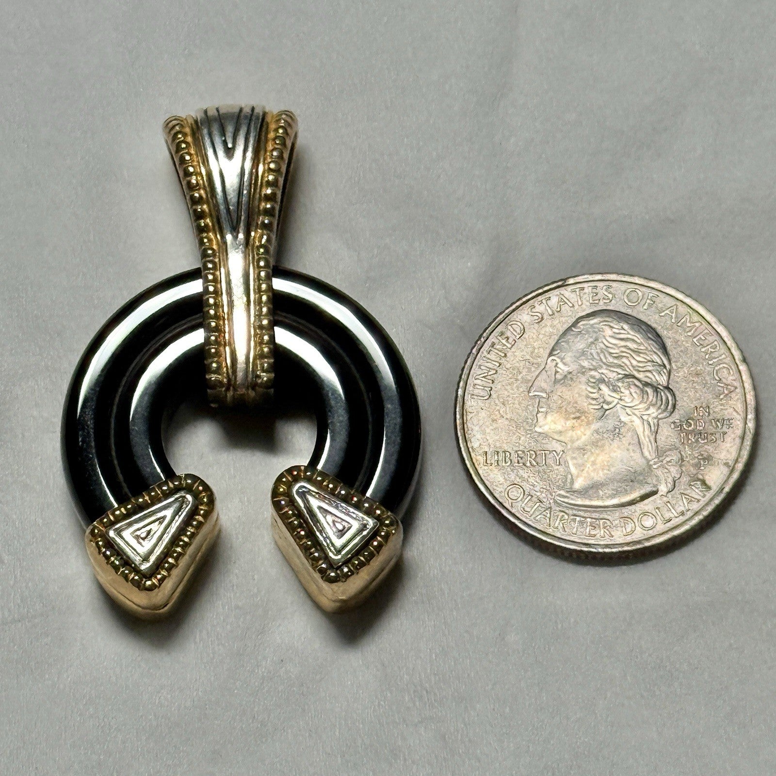 Carolyn Pollack Sterling Silver And Brass Horseshoe Pendant Black Oynx