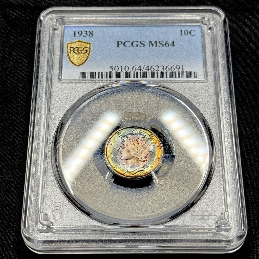 1938 Mercury Dime PCGS MS64 Rainbow Toned Choice Color Gem BU