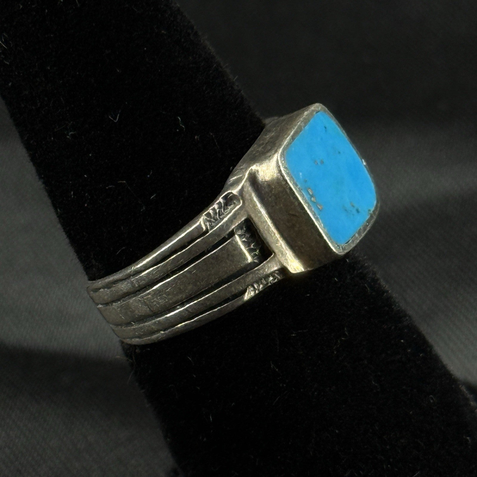 Estate Sterling Silver Ring Square Turquoise Size 4.5 925