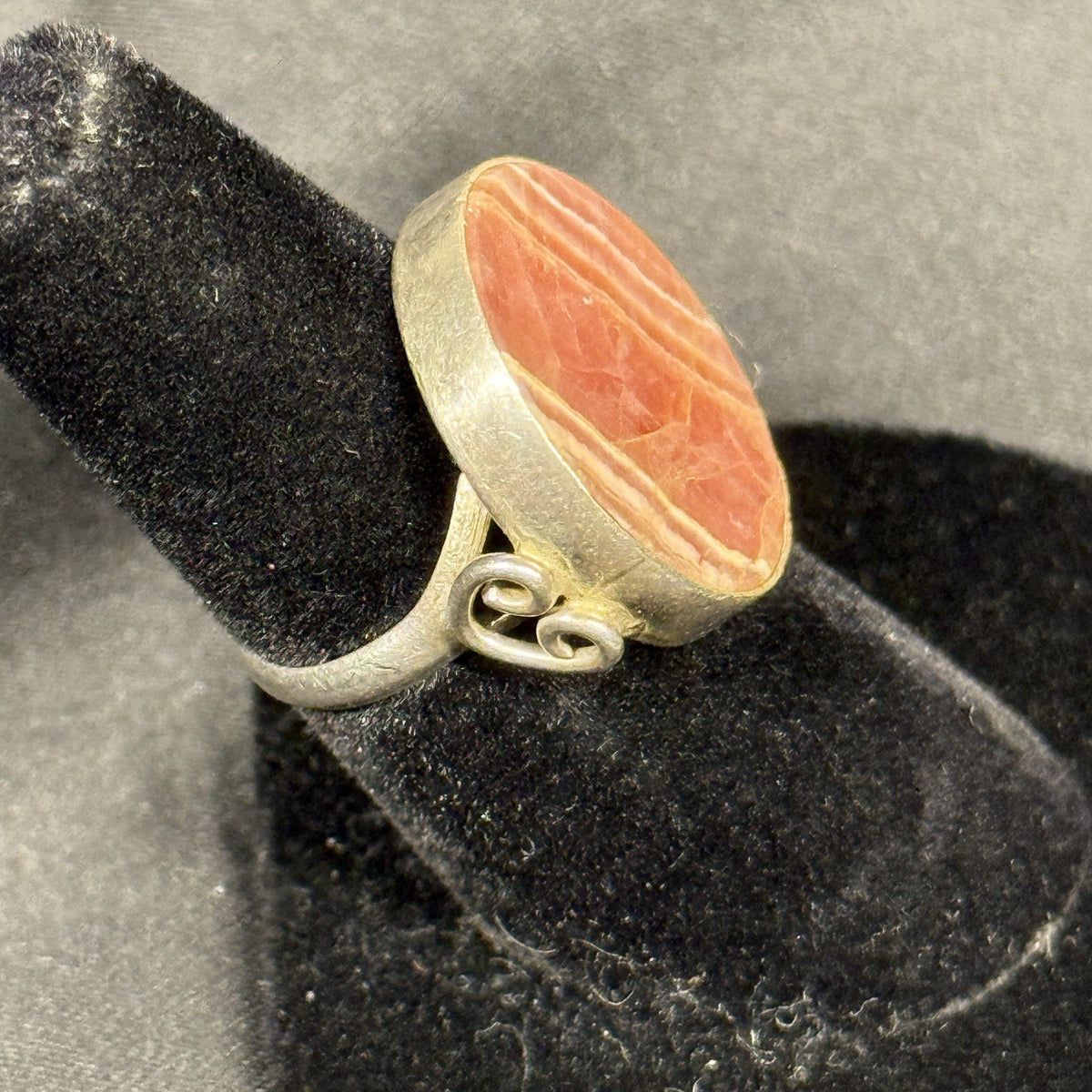 Estate Sterling Silver Mexico Ring Stone Rhodochrosite Disc SZ 5 Signed Carsi