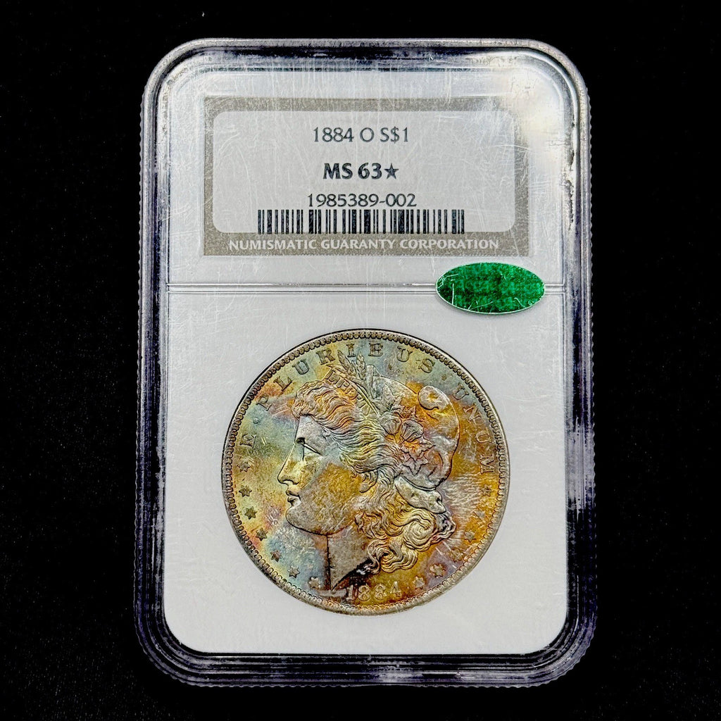 1884-O Morgan Dollar NGC MS63 CAC Star Monster Rainbow Toned