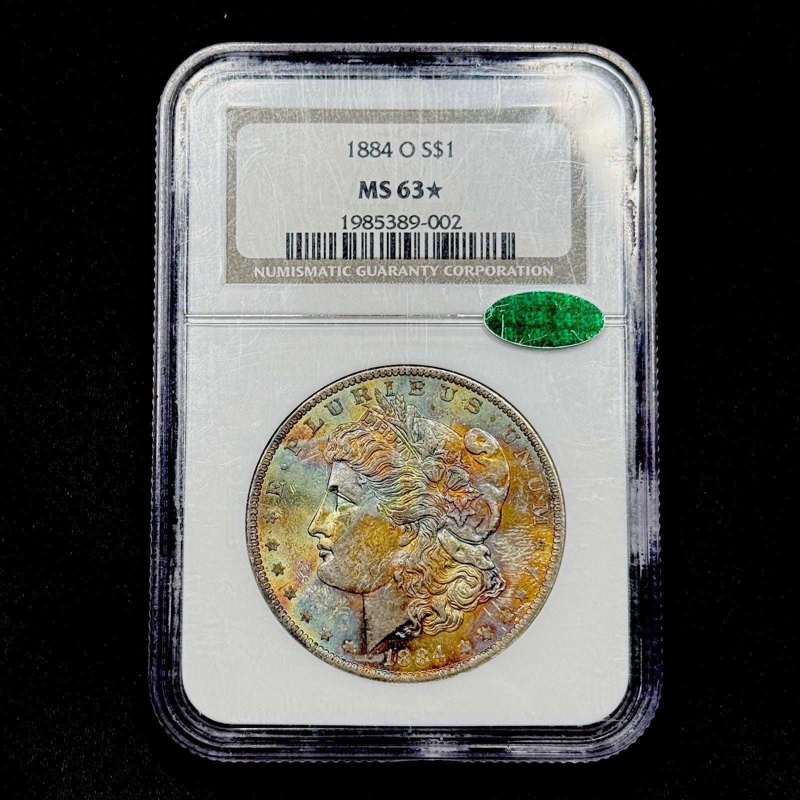 1884-O Morgan Dollar NGC MS63 CAC Star Monster Rainbow Toned