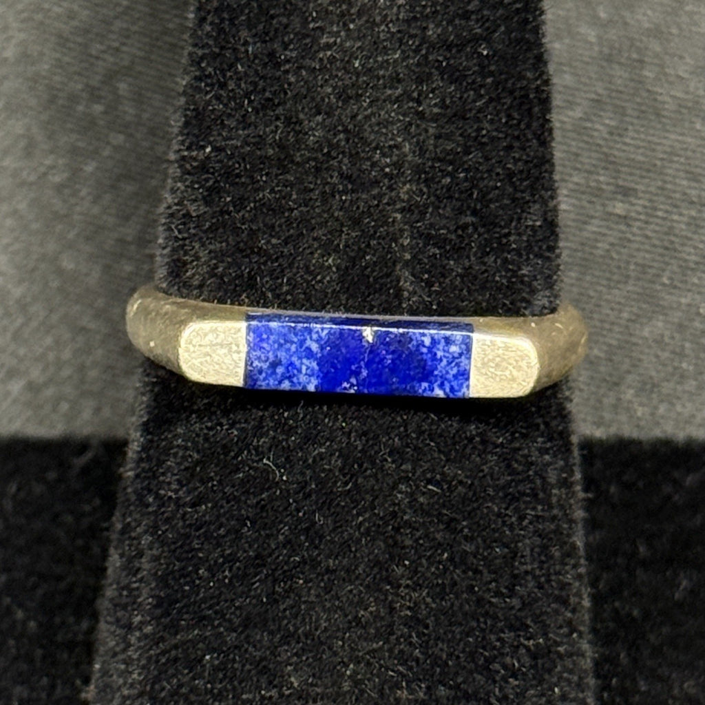 Estate Sterling Silver Blue Lapis Inlay Ring Band Size 6.75 925