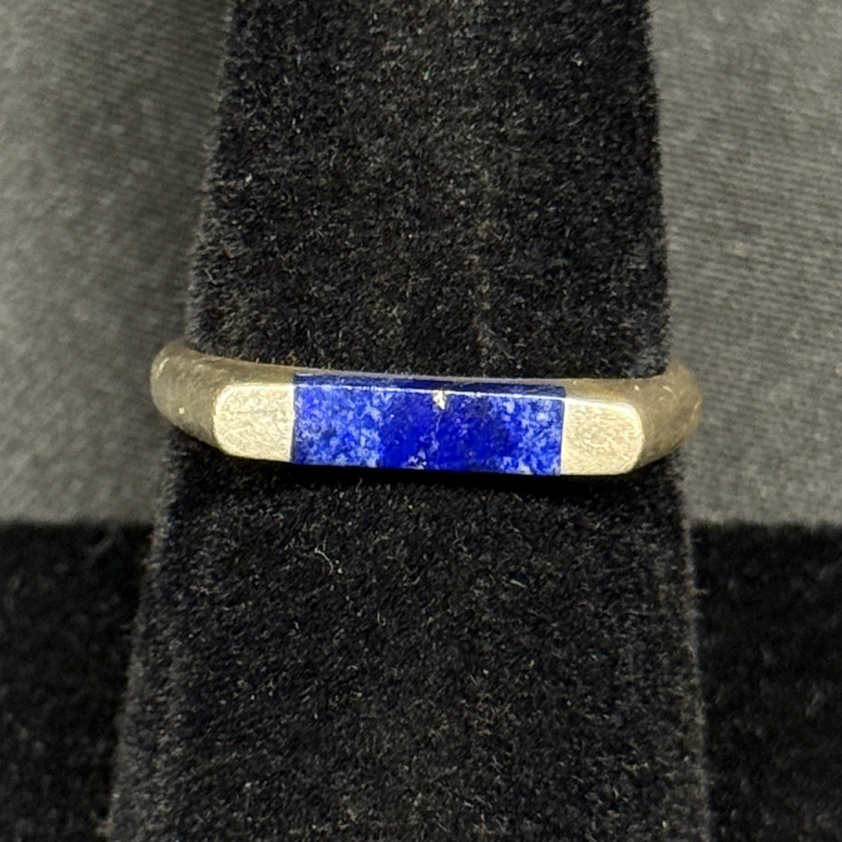Estate Sterling Silver Blue Lapis Inlay Ring Band Size 6.75 925