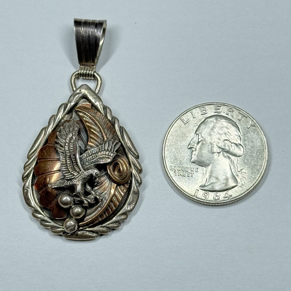 Running Bear Copper & Sterling Silver Eagle Pendant Signed RB 925 Native