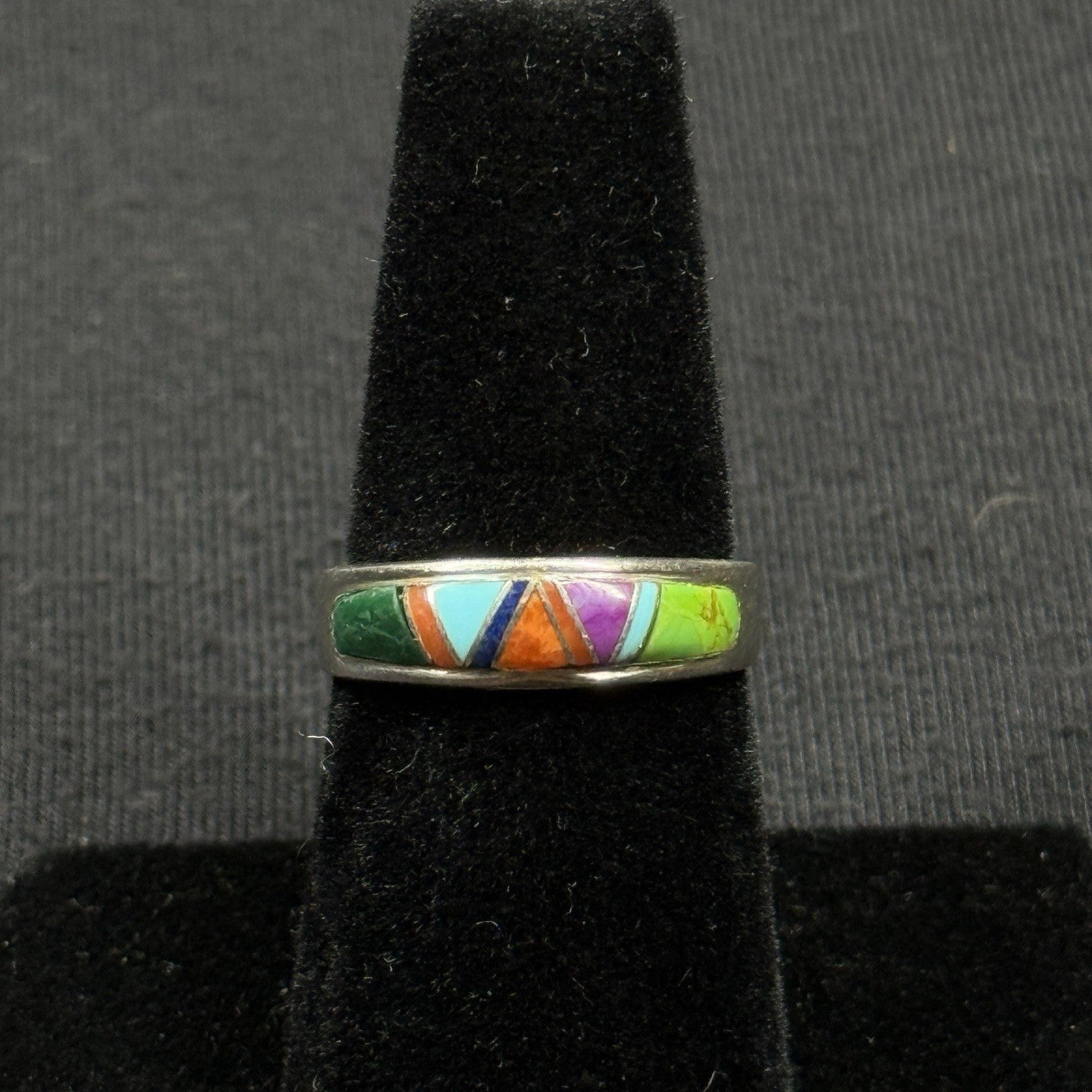 Native American Sterling Silver Stone Inlay Ring Signed NG Size 6 925