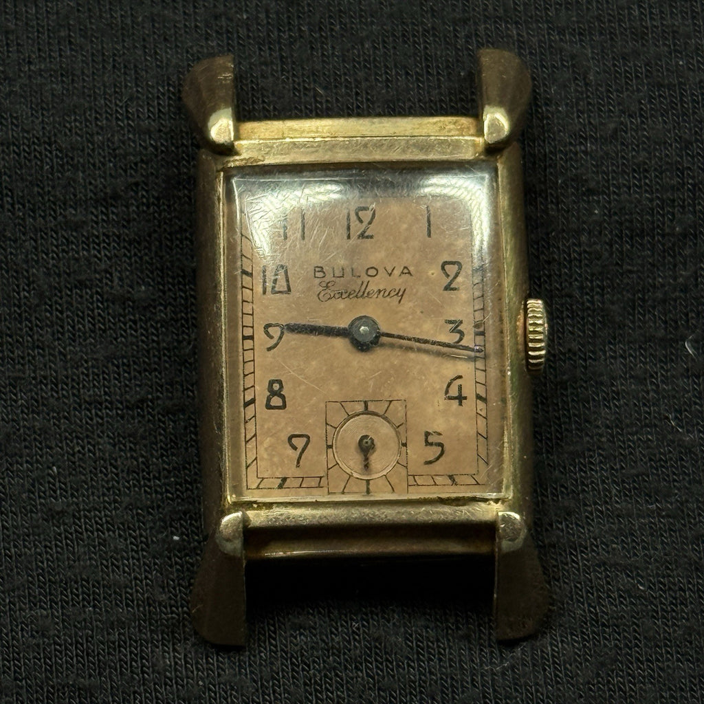 Vintage Rose GF Bulova 14k Gold Filled Tank Watch For Parts Repair 7AK 21J